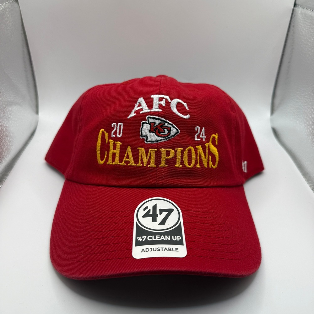 47 Brand Kansas City Chiefs 2024 AFC Champions Hat Red Clean Up Adjustable Cap